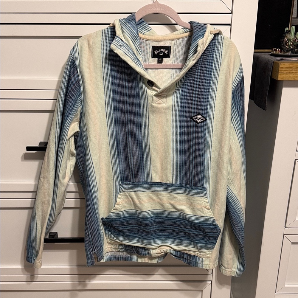 Billabong Blue and Cream Striped Hoodie